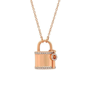 14K Rose Gold Diamond Padlock&Key Pendant Necklace