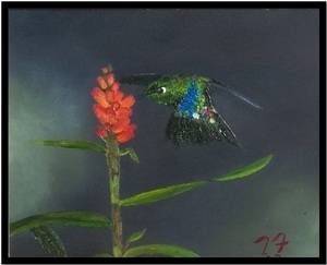 41 Hummingbird at Flower Original Oil Painting