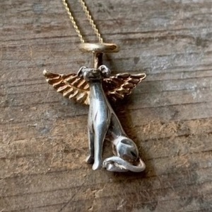 A Greyhound Guardian Angel Pendant and chain