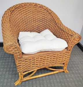 Wicker Patio Chair with White Cushion