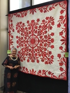 Pretty Red Hibiscus Handcrafted Hawaiian Quilt