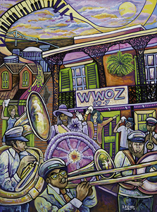 1. WWOZ Second Line - Painting by J. Pierre