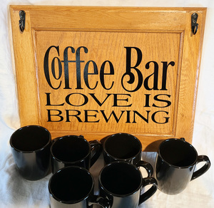 Wooden Coffee Bar Wall Décor Sign with Hooks