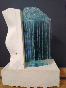 Carved Limestone & Glass Sculpture by JJ Priour