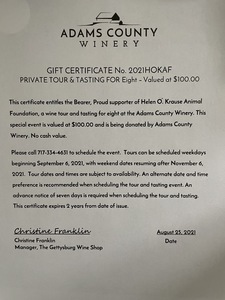 Adams County Winery Gift Certificate