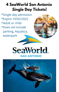 4 SeaWorld San Antonio Single Day Tickets