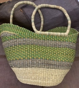 Large Bolga Basket - Green & White