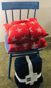 Chair, Star Pillows, Blanket