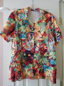 011 ~ Colorful & Fun Button Down Cat Shirt