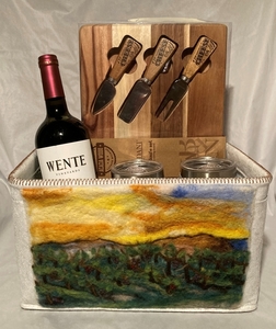 Hand Needle Felted Vineyard Scene Wine Basket