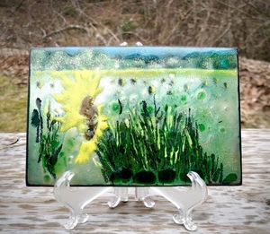 Sunflower Landscape enameled tile