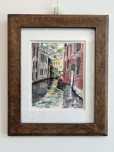 Red Boat in Venice Canal Pen & Watercolor