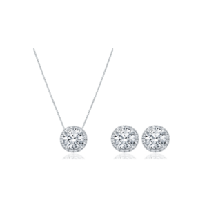 Classic & Necklace & Earrings Set In White Gold